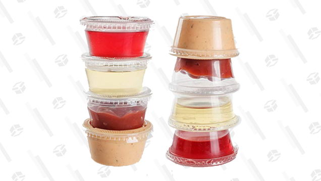 Pick up a pack of 100 of these small plastic cups and lids for all your Jello-O shot needs. Bonus: They also work well as containers for condiments.